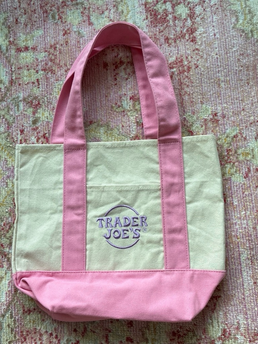 Trader Joe's Limited Edition Pink & Cream Canvas Tote Bag